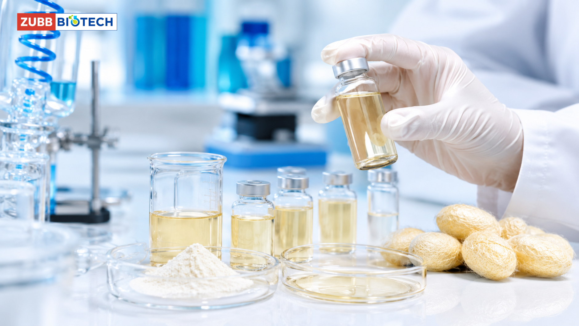 Copy of Untitled (37) รังไหมไทยกับสารเซริซิน (Sericin): วัตถุดิบจากภูมิปัญญาไหมไทยสู่เซรั่มบำรุงผิวระดับพรีเมียม สารสกัด, โรงงานผลิตเครื่องสำอาง, รับผลิตเครื่องสำอาง, OEM เครื่องสำอาง, รังไหมไทย, Sericin, เซริซิน, เซรั่มพรีเมียม, Hero Ingredient, สารสกัดไทย, ทรัพย์ ไบโอเทค