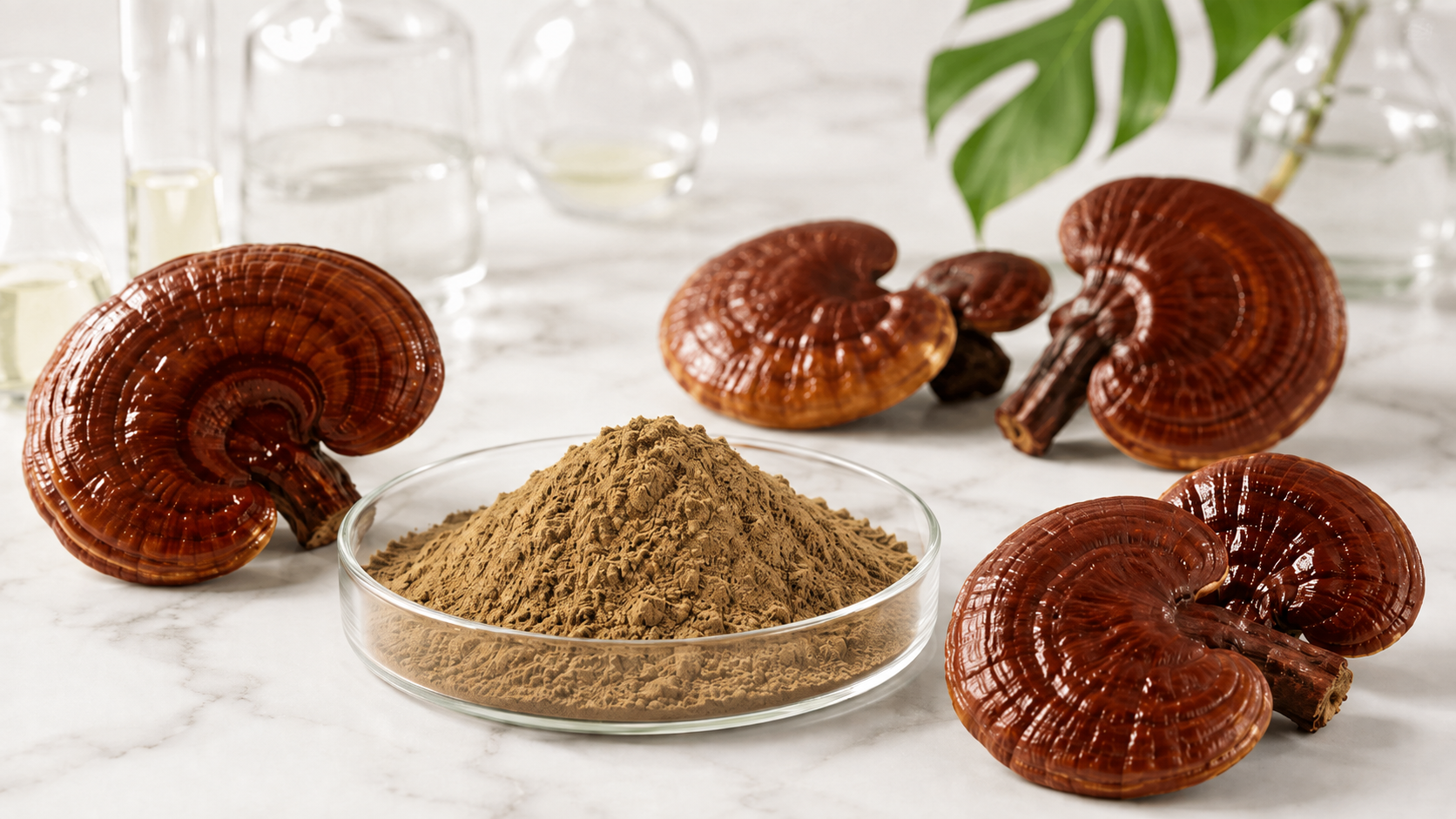 ผงสารสกัดเห็ดหลินจือ อุดมกาโนเดอริกแอซิดและเบต้ากลูแคน (Reishi Extract) ผงสารสกัดเห็ดหลินจือ อุดมกาโนเดอริกแอซิดและเบต้ากลูแคน (Reishi Extract)