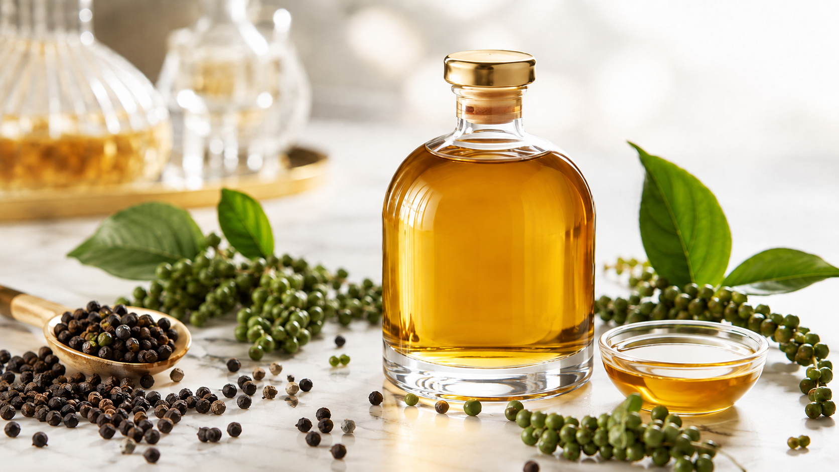 น้ำมันพริกไทยดำ พิเพอรีนมาตรฐาน 95% (Black Pepper Oil) น้ำมันพริกไทยดำ พิเพอรีนมาตรฐาน 95% (Black Pepper Oil)